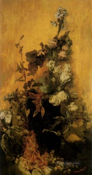  Flower Oil Painting - stilleben mit rosen flower Hans Makart